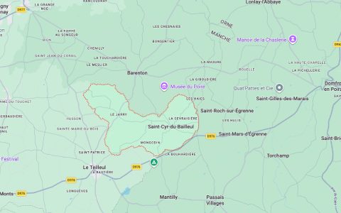 Illustrated map of the countryside near Saint-Cyr-du-Bailleul, Normandy